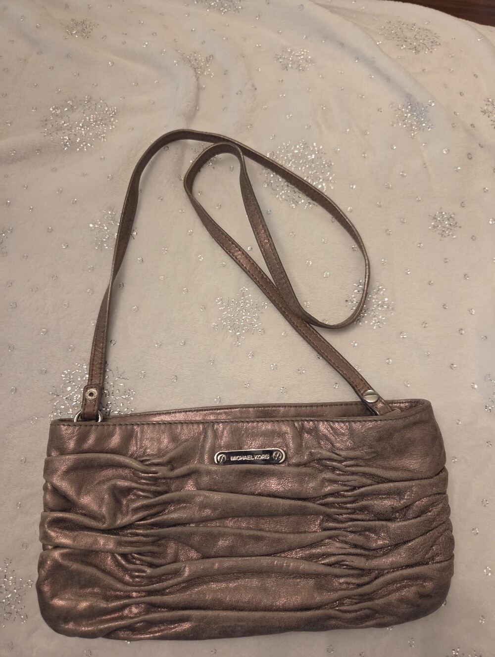 Michael Kors Bronze Metallic Ruched Shoulder Bag